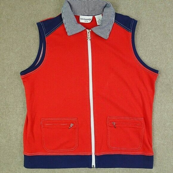 Breckenridge Women Medium Petite Red Blue Zip‎ Up Vest - Picture 1 of 5